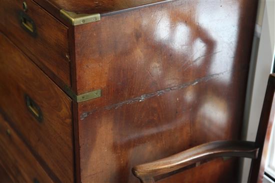 A Victorian mahogany brass bound military chest, W.3ft 3in.